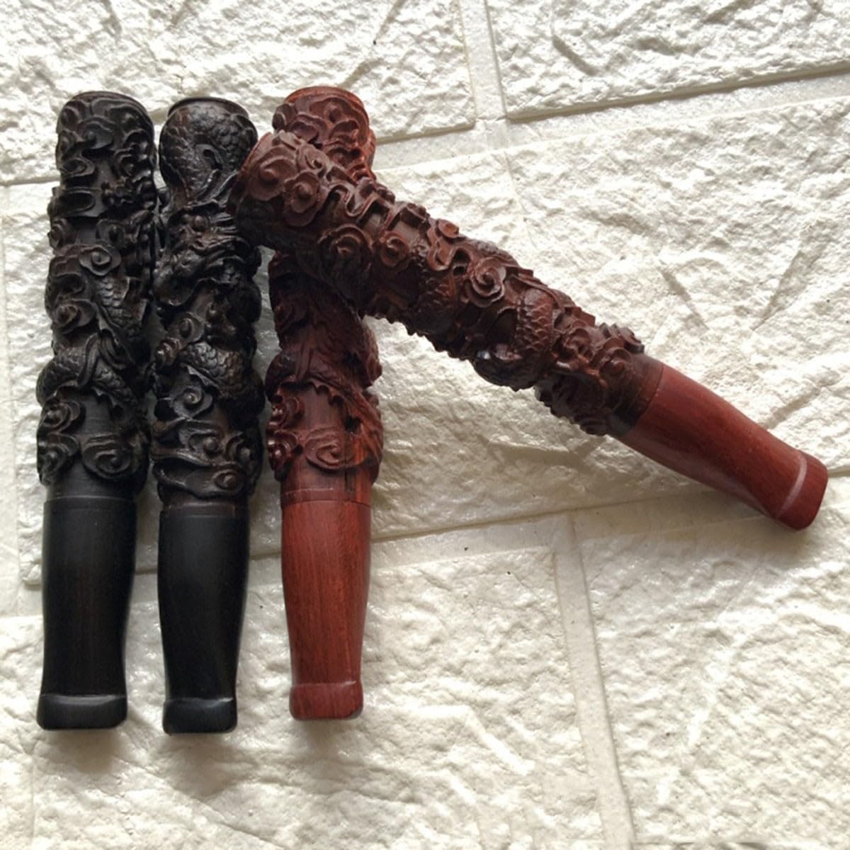 Bocchino per Sigaretta, Bocchino con Filtro, Filtro per Sigarette per Sigarette, Legno Bocchino,con filtro a carbone attivo da 9 mm per uomo，Motivo del drago intagliato(black)