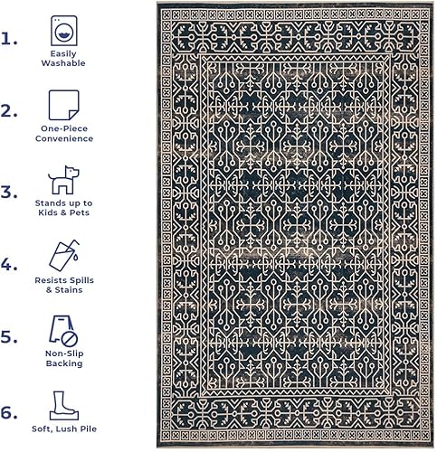 Miniatura 10 de nuLOOM Beverly - Alfombra lavable a máquina, de inspiración global, 4 x 6, color azul marino