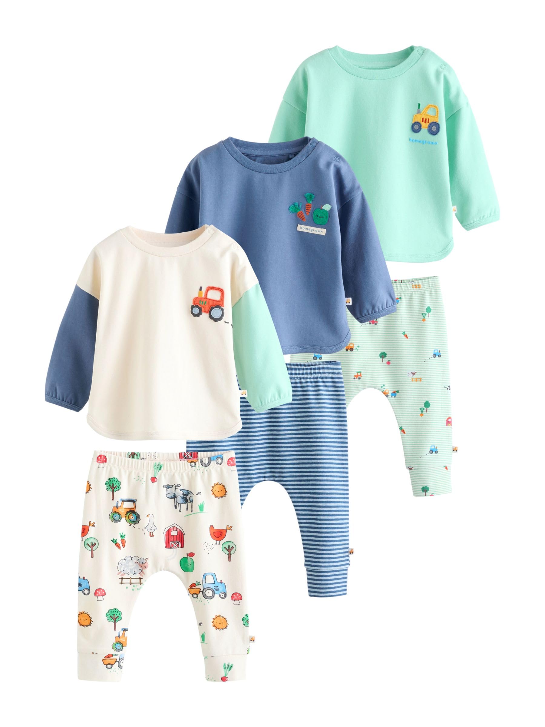 NEXT Bebés niño Conjunto de 6 piezas de tops y leggings para bebé Bright Farm 3 Meses