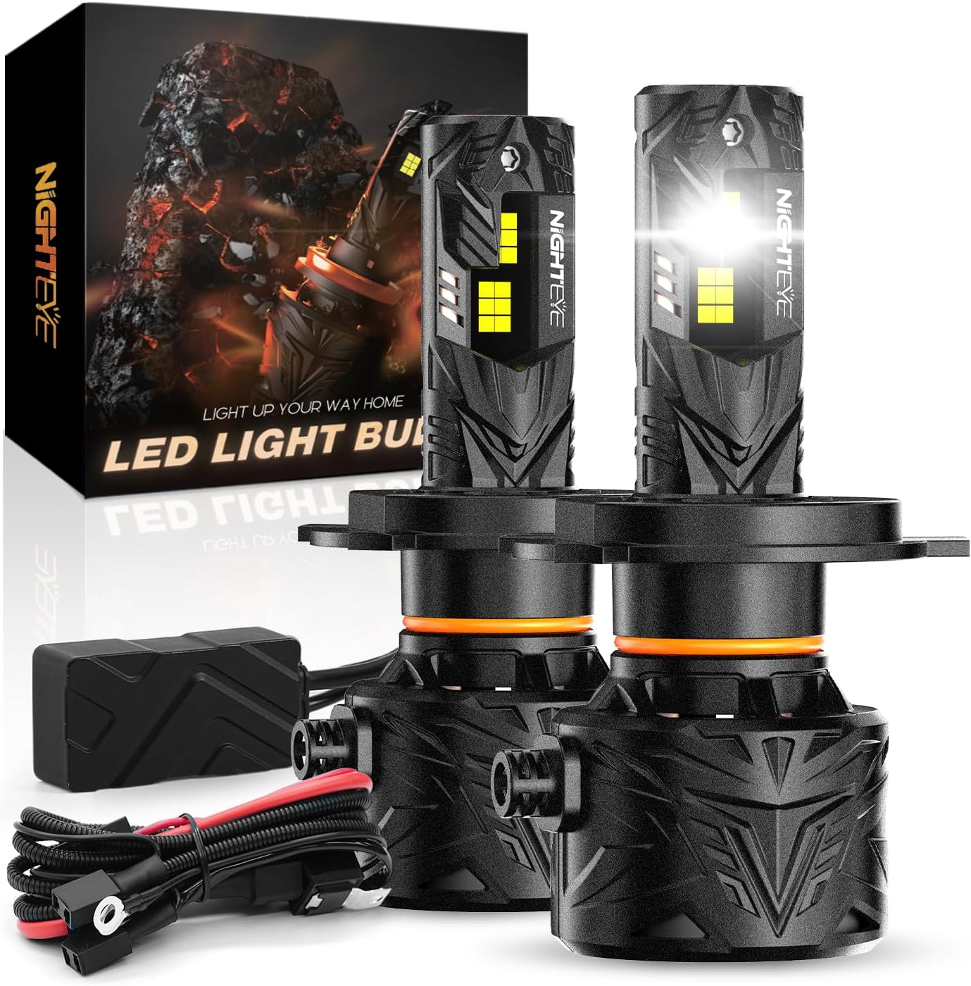 NIGHTEYE 𝐇𝟒 Fog Bulb 80000LM, 𝐇𝟒/𝐇𝐁𝟐/𝟗𝟎𝟎𝟑 240W Super Bright Driving Light,Fan Cooling,Pack of 2