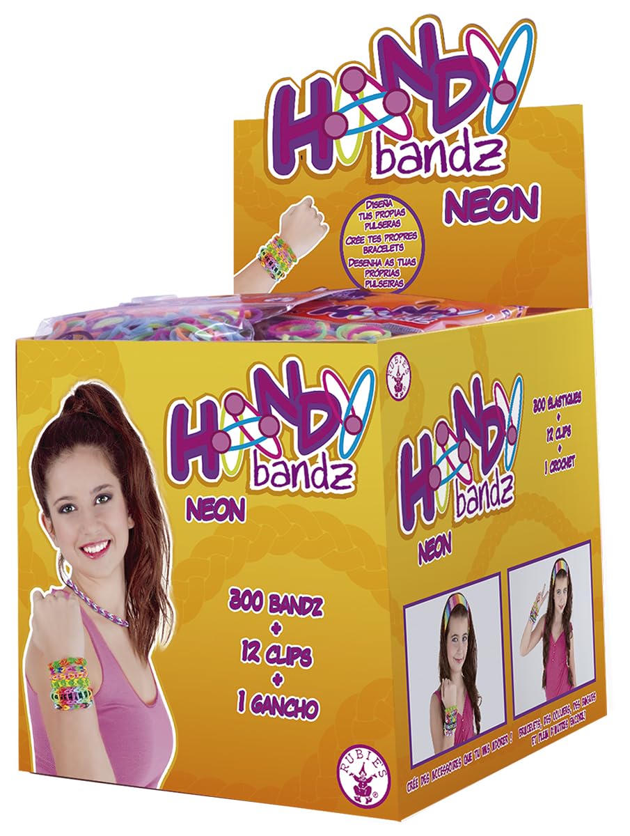 Rubies Pulseras Handy para niñas y niños, Gomas para Hacer Pulseras, Pack 25 bolsas, 7500 gomas, 300 clips y 25 ganchos, Elásticas, Kit, Abalorios para regalar, cumpleaños, fiestas, handmade o DIY