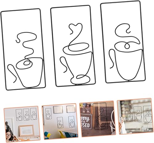Miniatura 8 de NOLITOY Colgantes de pared de hierro forjado, decoración nórdica, decoración de cerca, decoración de café, 3 piezas, letrero de barra de café,