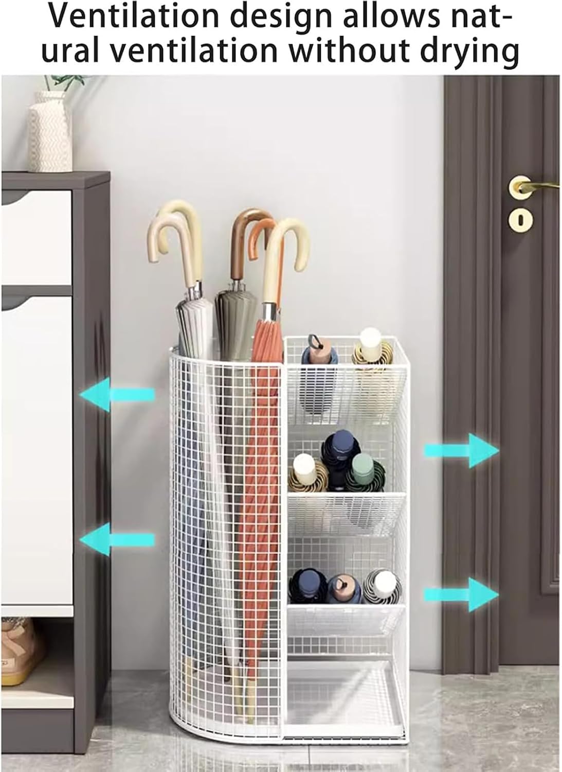 Large Capacity Umbrella Storage Rack with Removable Drip Tray, Metal Stand for Commercial Use in Offices, Hotels, Schools, Libraries, and Golf Clubs