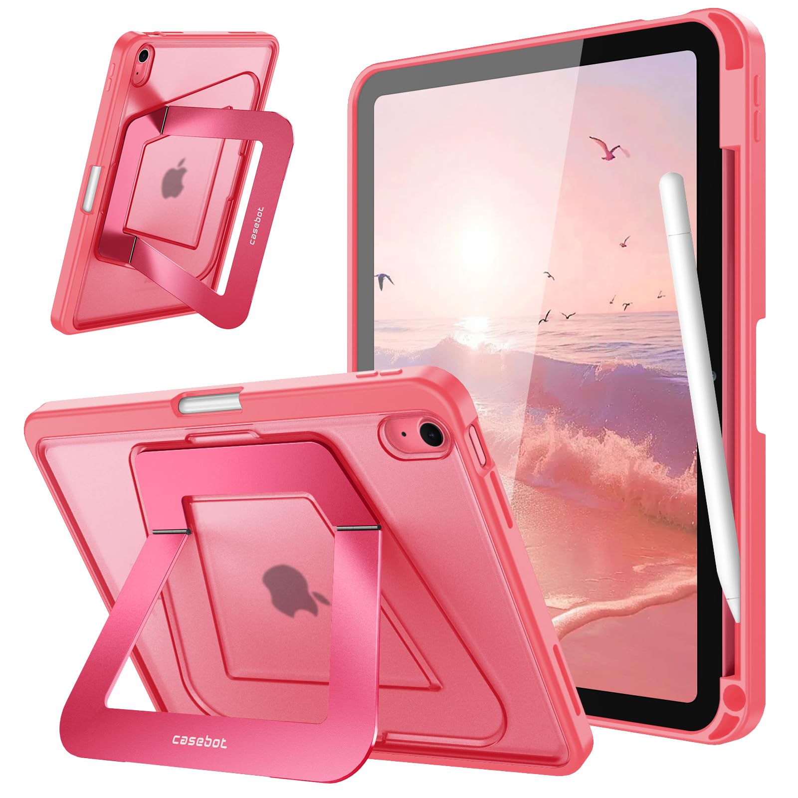 Fintie Ständer-Hülle für iPad A16 11/ 10 Generation (11/10,9 Zoll), Pink | Für 2025/2022 Modell, Schutzhülle mit Stifthalter & Metall-Ständer, Schlanke, matte Rückseite, flexible Blickwinkel,