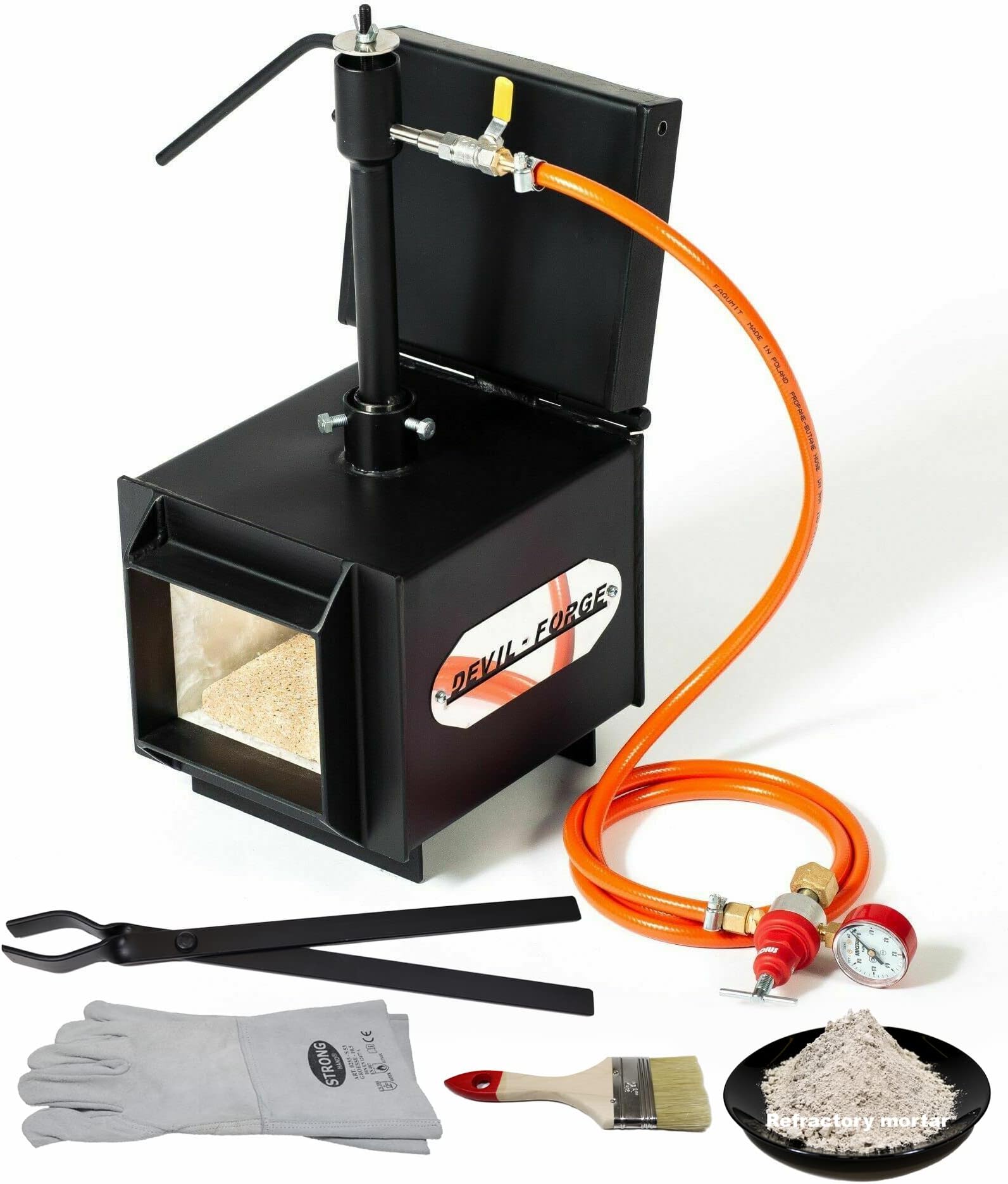 Gas Propane Forge DFPROF1+1D/2”, 1 Burner DFP (80.000 BTU), Gas Ball Valve, Air Choke, 1 Door, Knife Making, Blacksmith, Farrier, 2500°F / 1370°C Double Insulation 2”