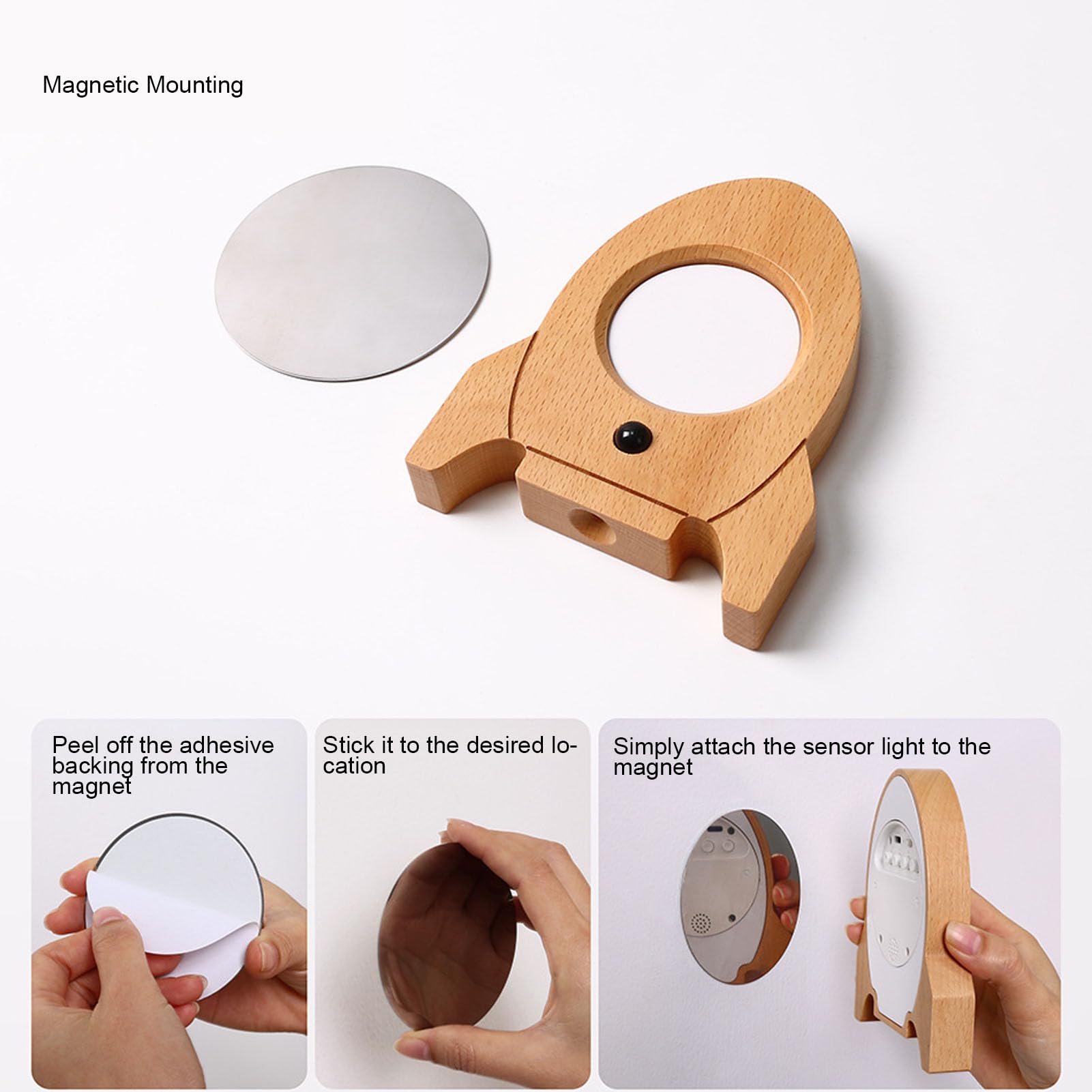 Veilleuse en Bois avec Capteur de Mouvement et Horloge, Pratique pour le Couloir, la Chambre à Coucher, Rechargeable, Blanc Chaud 3000K