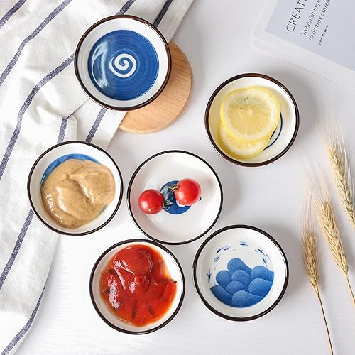 Miniatura 8 de Juego de 6 platos de salsa de soja de cerámica, cuencos de salsa de soja para sushi, plato para servir de 3.5 pulgadas, juego de vajilla de estilo