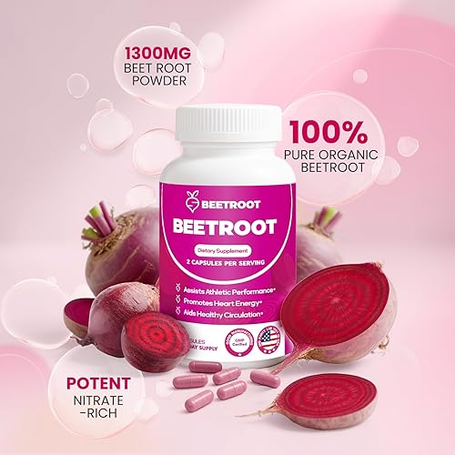 Miniatura 2 de Cápsulas de raíz de remolacha 1300 mg de polvo de raíz de remolacha orgánica, sin OMG y suplemento vegano para energía, resistencia y apoyo al