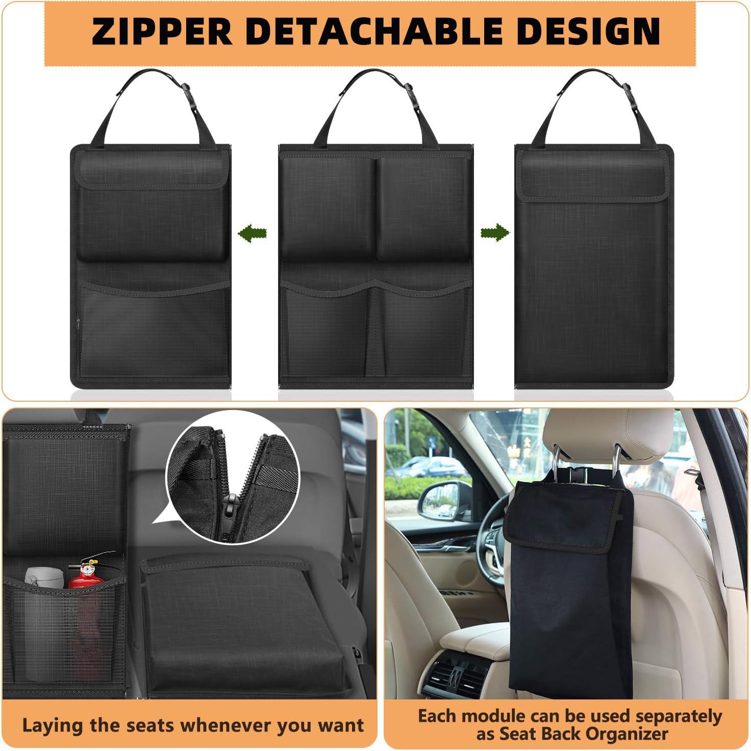 Auto Bagagliaio Organizer per Fiat Panda III City Cross 2017-2022, Tasca Portaoggetti Auto Borsa Portaoggetti Pieghevole Appendibile Impermeabile Scatola Accessori,A/Black