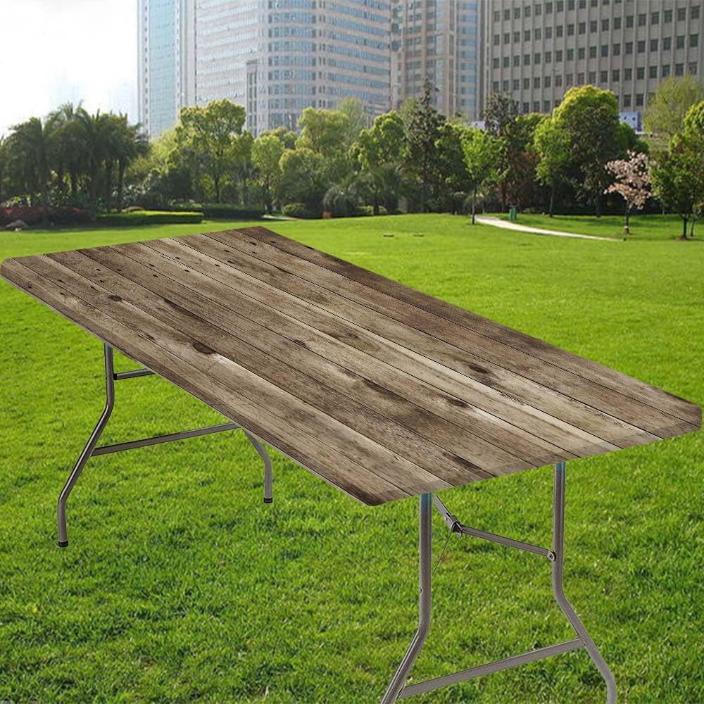 Fitted Tablecloth Wood Grain Rectangle Table Cloth with Elastic Edge Old Wooden Tablecloths Polyester Cloths for Dining Kitchen Outdoor Picnic, for 60x30 Inch Rectangular Tables, Style 12