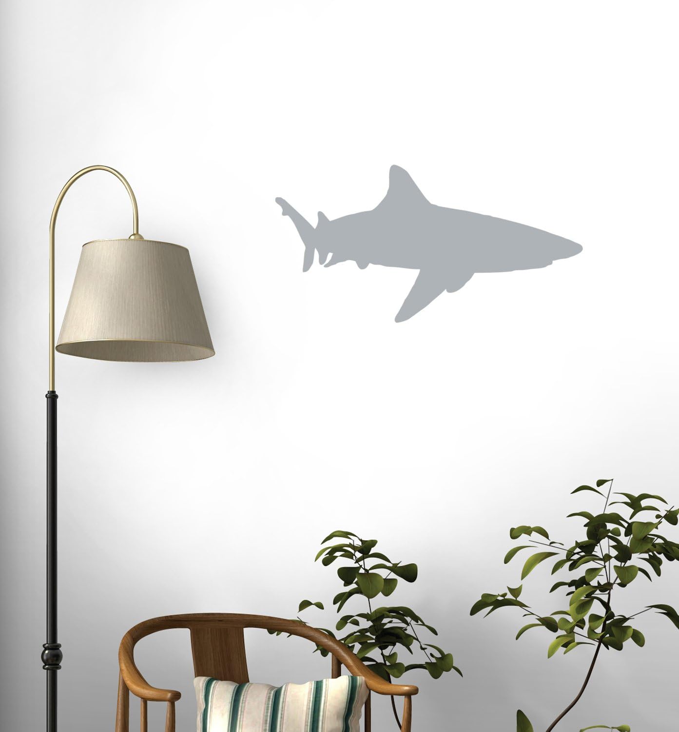 Animal Silhouette Shark Style 31 - Grey Wall Decal - 42 Inches W x 22 Inches H - Peel and Stick Removable Graphic