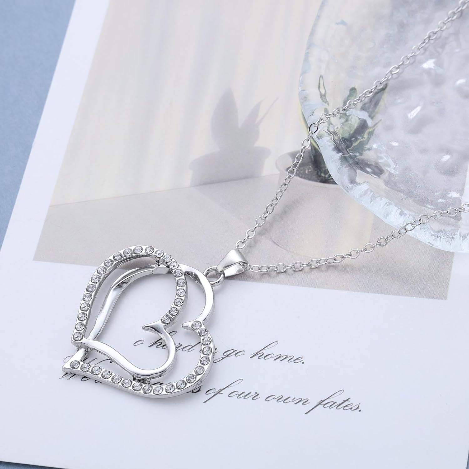 Andelaisi Boho Rhinestone Heart Necklace Crystal Heart Love Necklace Large Heart Necklaces Hollow Heart Chain Necklaces Jewelry for Women(Gold) - Image 4