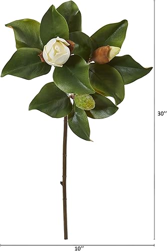Miniatura 2 de Casi natural, 30 pulgadas. Magnolia - Juego de 4 flores artificiales de seda, color blanco