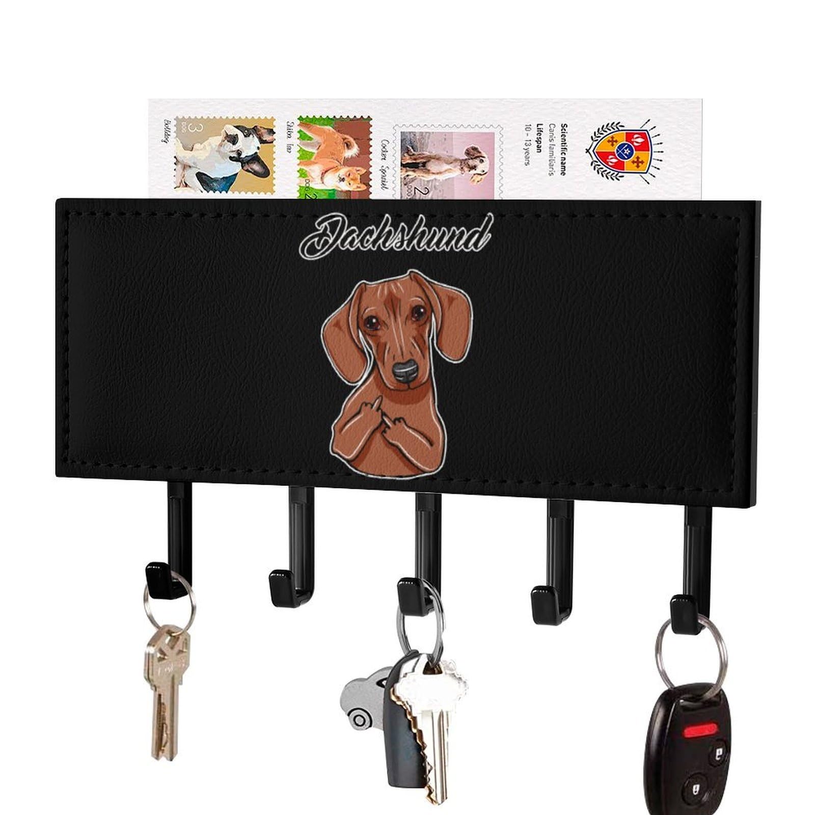 NCLQVJXZKHW Dachshund Middle Finger Gesture Key Holder with 5 Hooks Key Hooks Wall Mounted Key Racks Key Hanger Organiser Shelf