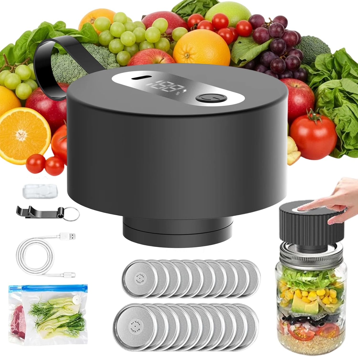 Electric Mason Jar Vacuum Sealer Kit with Wide and Regular Mouth Mason Lids, Jar Vacuum Sealer for Canning Jars
