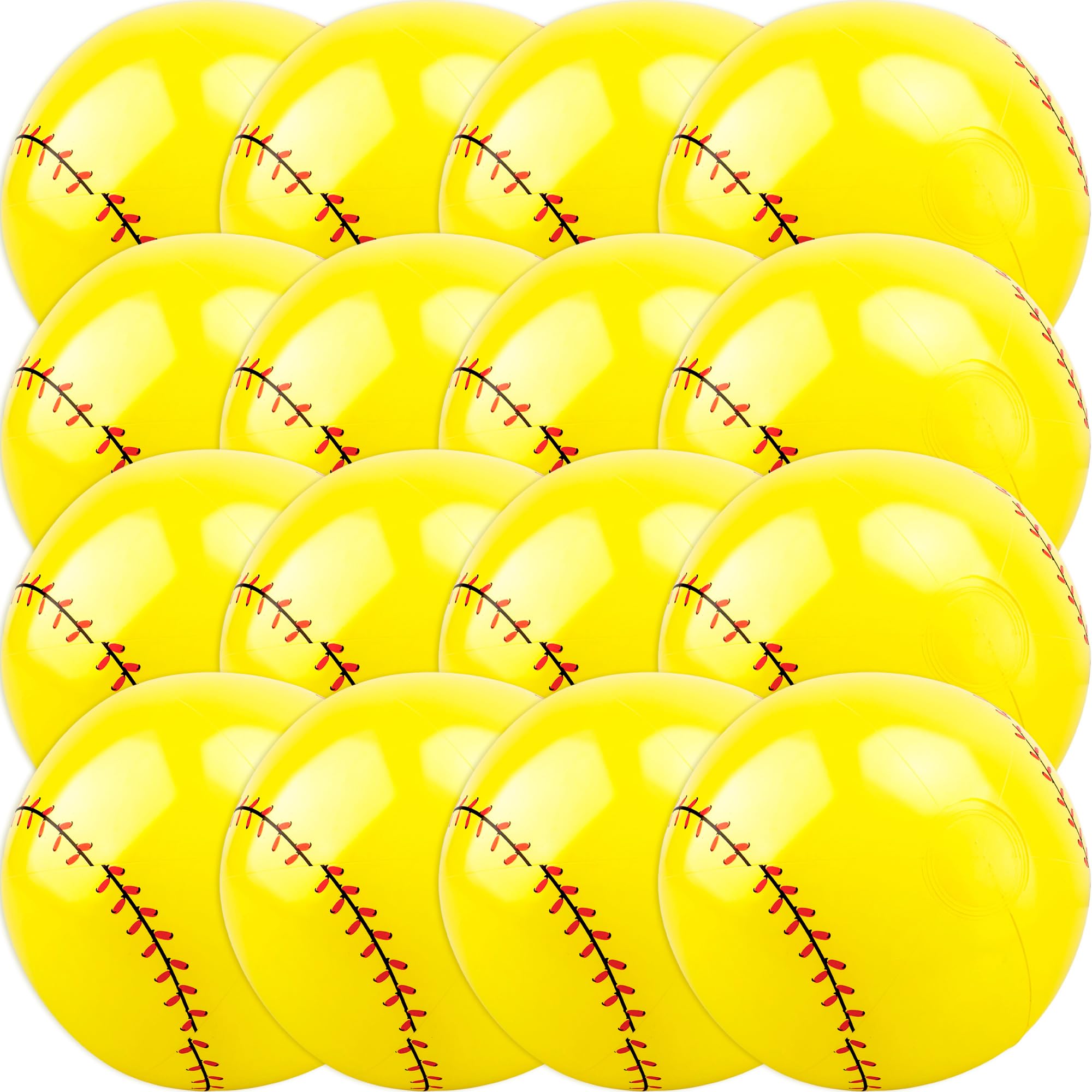 Rcanedny 16 Pcs Inflatable Softball Yellow Blow up Baseball Inflatable Sport Beach Ball for Summer Beach Pool Sports Theme Party Supplies Water Activities