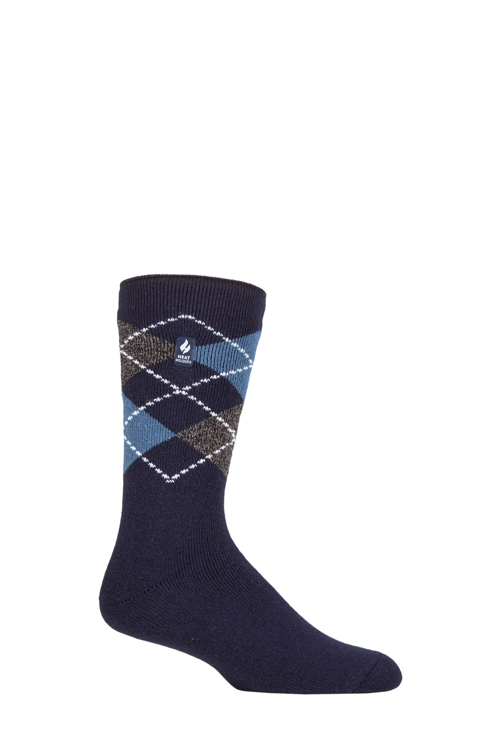 HEAT HOLDERS SOCKSHOP Mens 1.6 TOG Lite Striped, Patterned & Argyle Socks Pack of 1 Lyon Argyle Navy 6-11