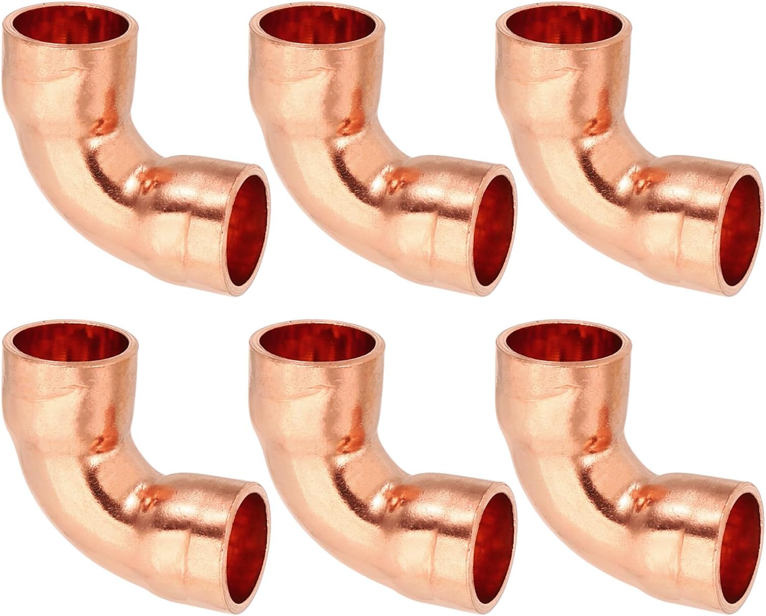 PATIKIL 3/8" ID 1mm Thick Elbow Copper Fitting, 6pcs 99.9% Pure Copper Pipe Fitting 90 Degree Short Radius Tube Connector Sweat Solder for HVAC Refrigeration System