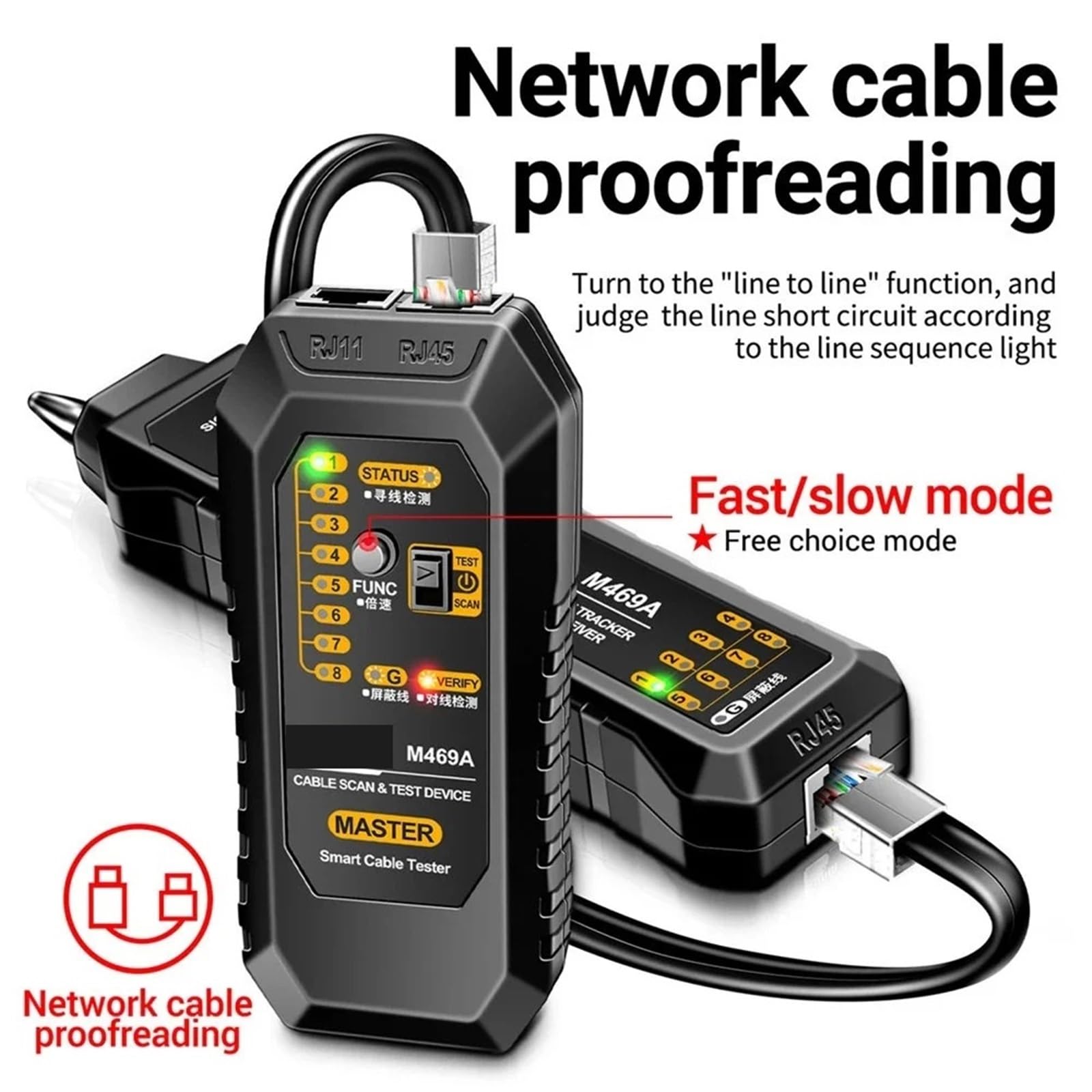 Tester Kabli Sieciowych, Lokalizator kabli sieciowych RJ45 RJ11 LAN Tester Urządzenie do testowania przeciwzakłóceniowego Narzędzia napraw sieci