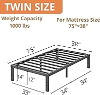 Vista 3 de ZIYOO Twin Bed Frames with Heavy Duty Steel Slat, 14 Inches Platform Bed Frame, Non-Slip Design, No Box Spring Needed, Easy Assembly, Quiet Noise