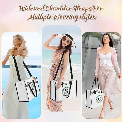 Miniatura 4 de Can-vas - Bolsa de playa con iniciales florales para mujer, bolsa de playa con bolsillo interior, 2 bolsillos laterales, correa de hombro, caja de