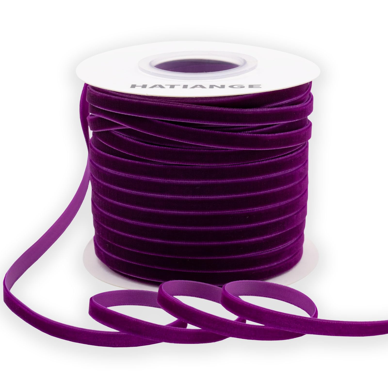 HATIANGE Purple Violet Velvet Ribbon Single Face for Gift Wrapping, Hair Bows, Choker, Wedding Decorations 1/4 Inch X 50 Yards — image 1