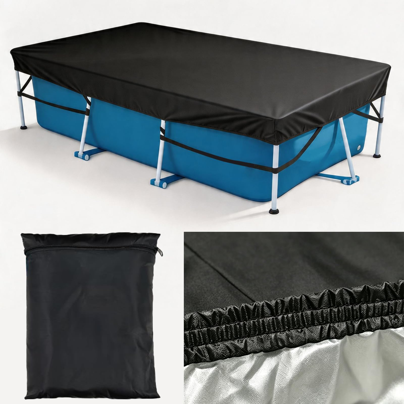 10 x 6Ft Rectangular Pool Cover for Above Ground Pool, Heavy-Duty Waterproof Dustproof Solar Cover, Winter Pool Cover, 118 in x 79 in Swimming Pool Cover, Strong Tear Resistant and Fade Resistant