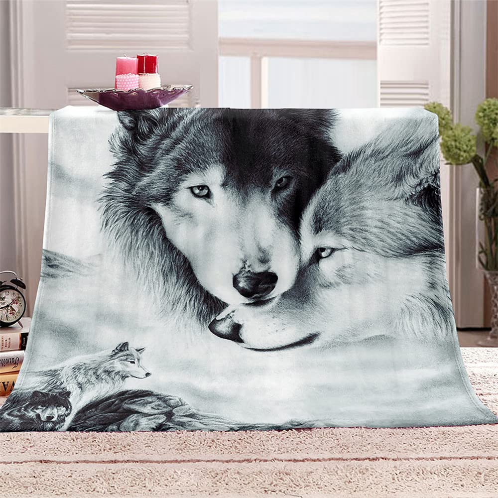 Couverture polaire loup gris contre le froid pour lit et canapé
