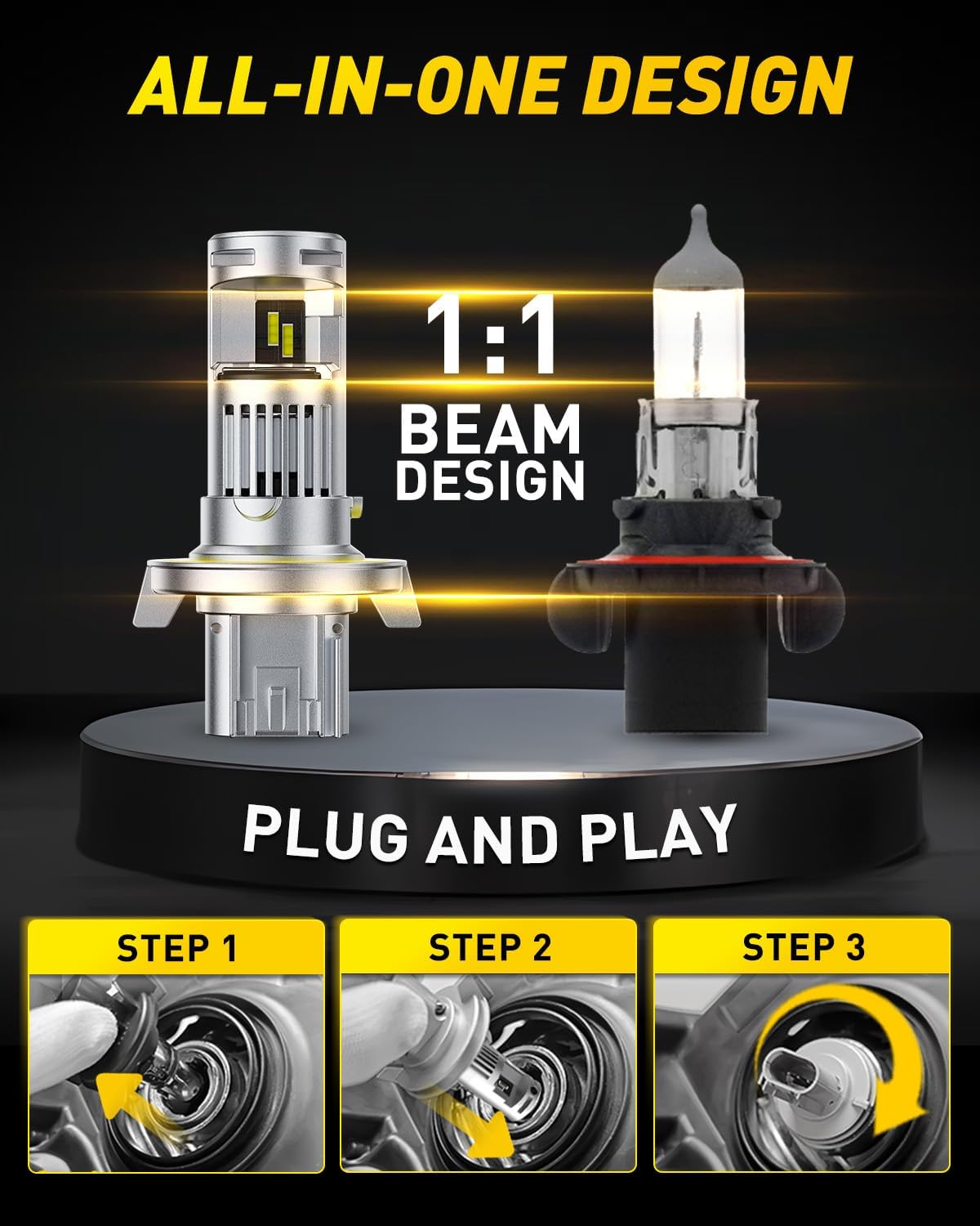 AUXITO H13 Bulb, 6500K Ultra White 10X Increased Brightness, Precision 1:1 Mini Design, Simple Plug Play Installation, Stable Illumination, 99% Vehicles Supported, Pack of 2