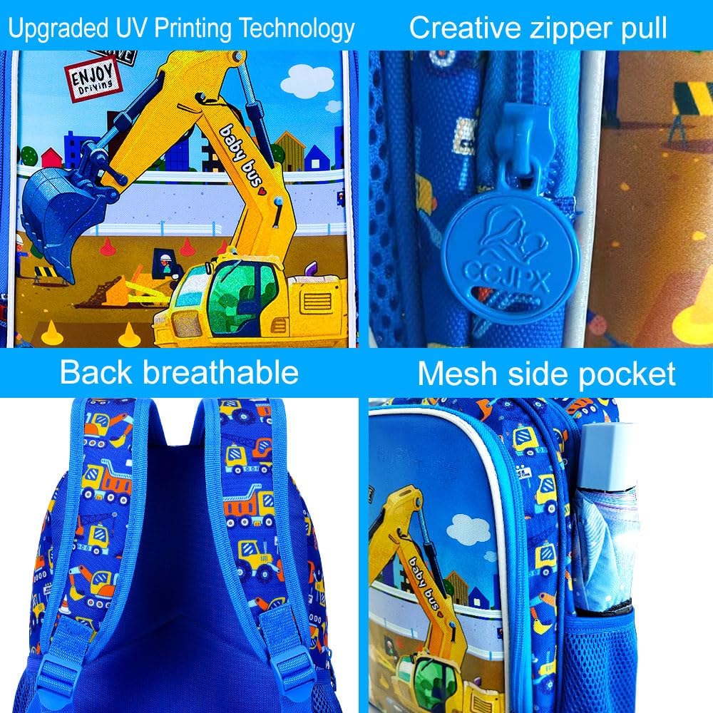 Reflective Safety Toddler Backpack for Boys – Excavator Kindergarten Bookbag with Adjustable Straps, Lightweight Preschool Bag for Little Kids - Image 5