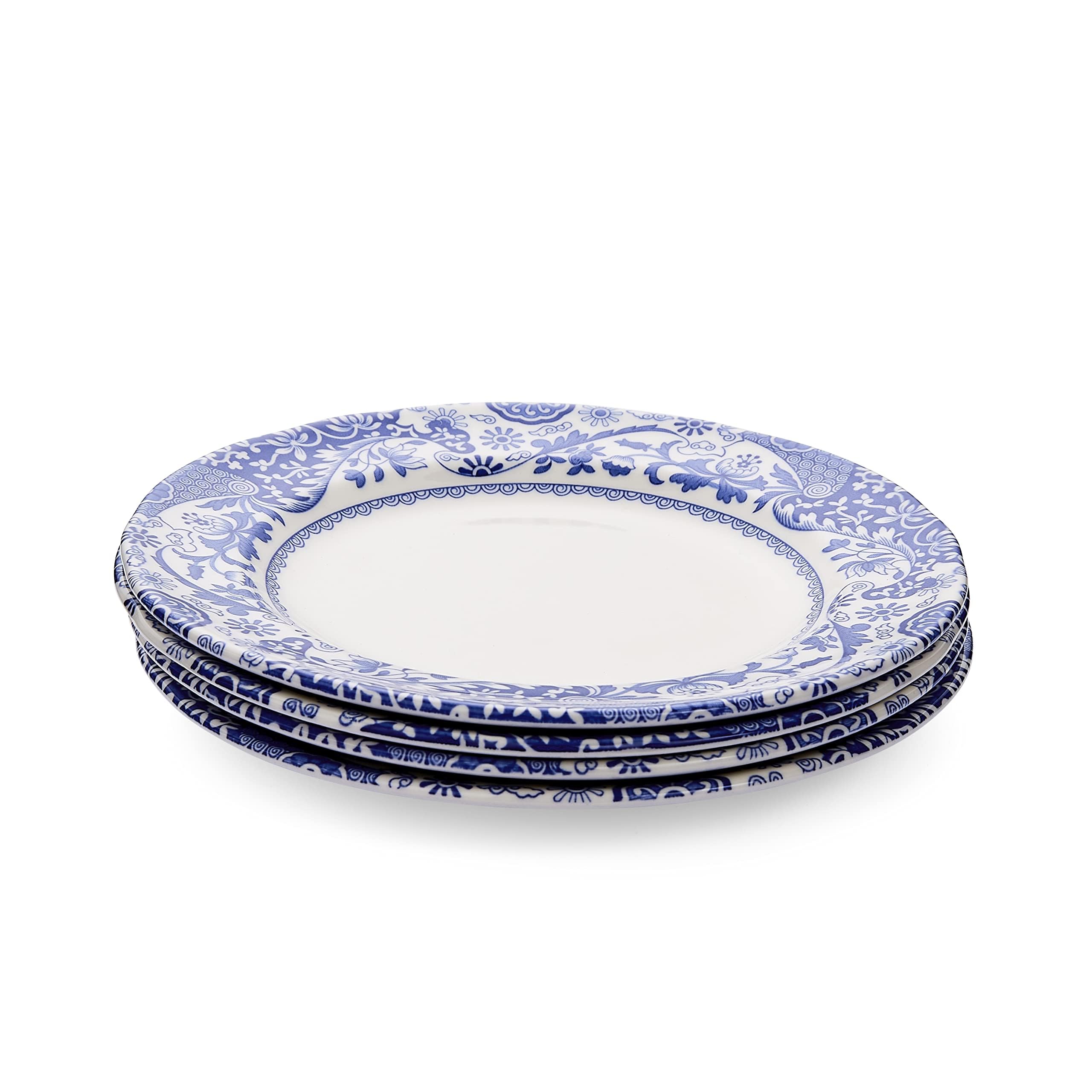 Spode x Brocato Set of 4 Blue Italian Dinner Plates - Quality Earthenware, Brocato Motif with Blue and White Oriental Border, Made in England, Dishwasher & Microwave Safe, 20cm