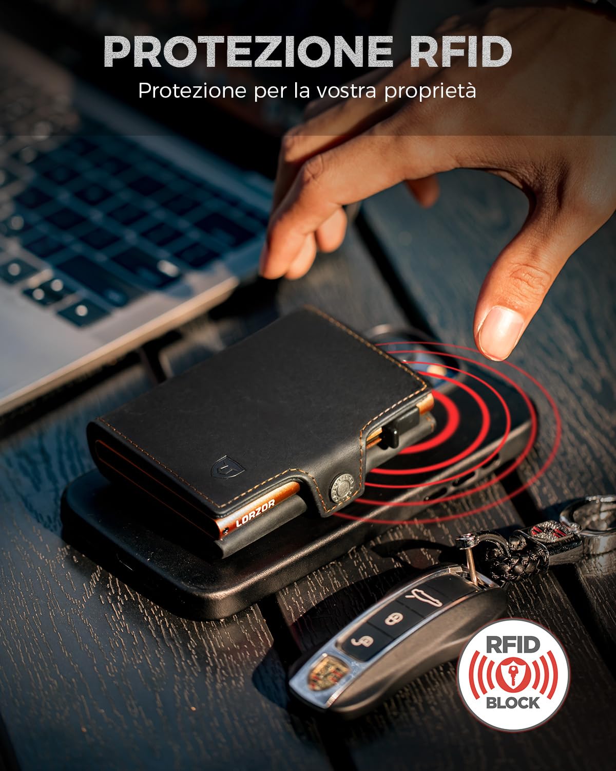 LORZOR Portafoglio Uomo Pelle, Porta Carte di Credito con Protezione RFID & Portamonete, Porta Tessere Tascabile, Portacarte Uomo Pop-up Contenere 10 Carte,con Scomparto per Contanti