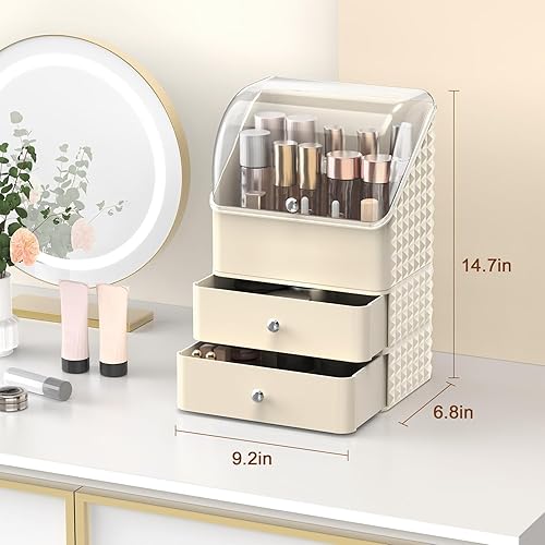 Miniatura 3 de Rosoenvi Organizador de maquillaje para tocador, organizador apilable de cosméticos y almacenamiento, estuche organizador de maquillaje con tapa