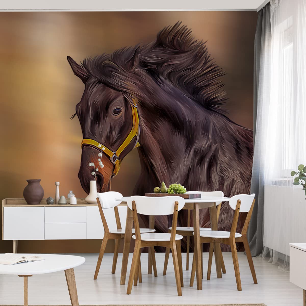 Samoprzylepna fototapeta ze zwierzętami, końskimi zwierzętami, dzikie zwierzęta, abstrakcja, 312 x 219 cm, nowoczesna tapeta XXL, malowanie, efekt 3D, do salonu, sypialni, biura, korytarza, tapeta ścienna szer. 312 x wys. 219
