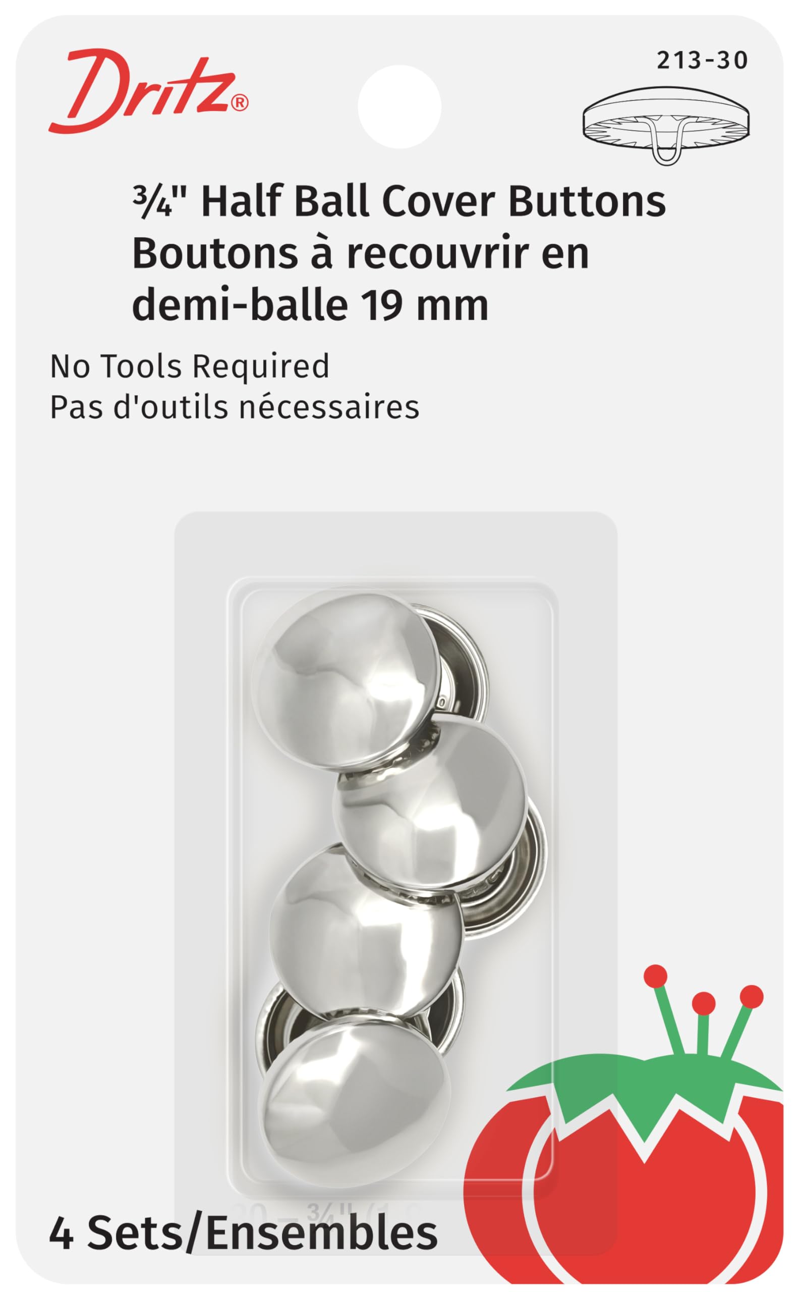Dritz Cover Button, Brass, Nickel, Size 30 (3/4-Inch) — image 1