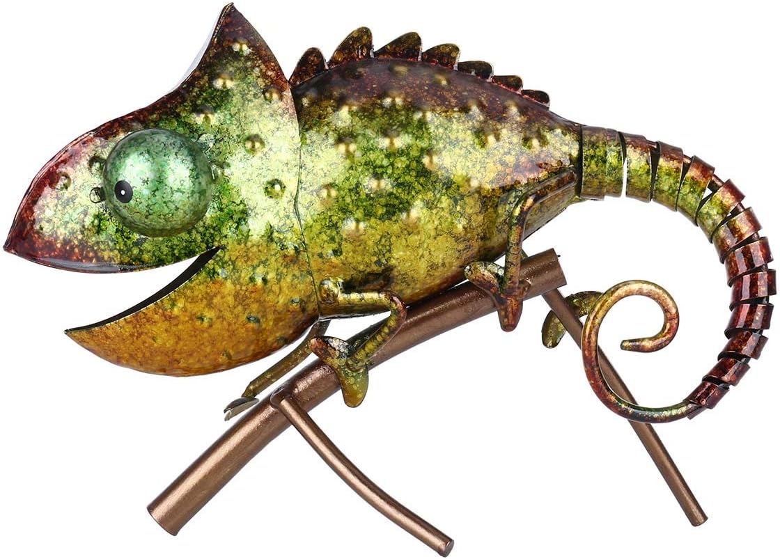Ketsicart Chameleon Sculpture Iron Furnishing Wild Style Indoor or Outdoor Decoration Chameleon Lovers’ Gift Green