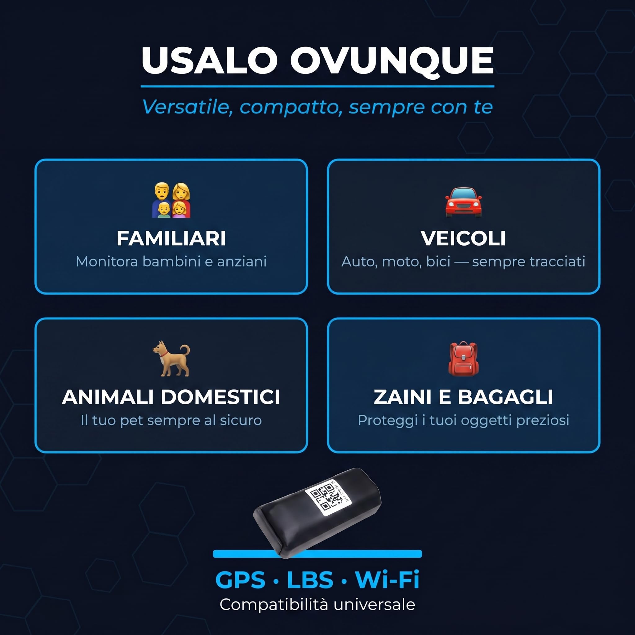 Localizzatore GPS Tracker in Tempo Reale - Microspia Antifurto per Auto Moto Camper e Veicoli - Tracciatore Portatile per Anziani e Animali con App e Geo-Fence - Rete Wi-Fi LBS (Nexus 360)