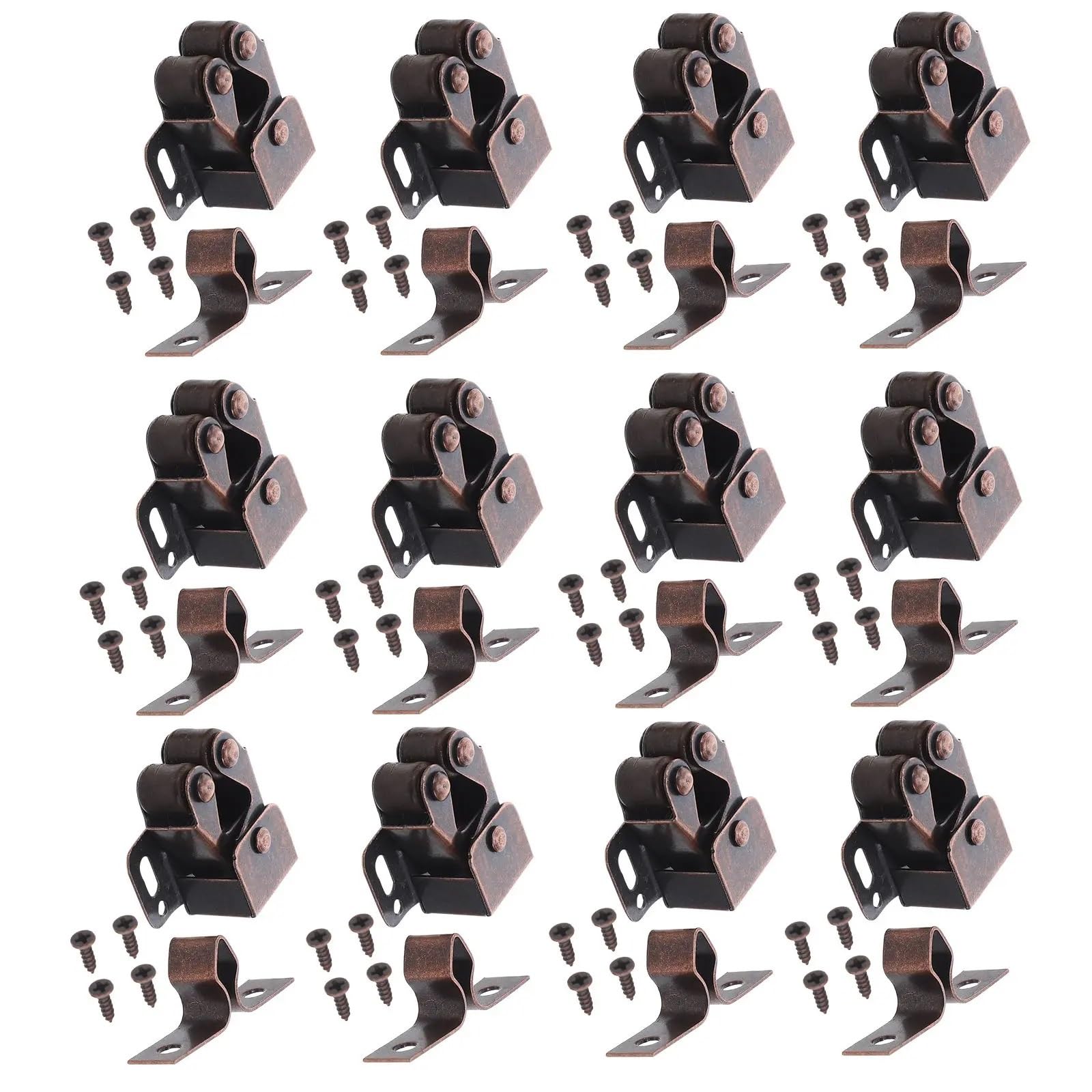 Double Roller Catch 12Sets Cabinet Door Catch Double Roller Spring Loaded Ball Latch Silent Secure Closure Furniture Hardware Latches(12set)