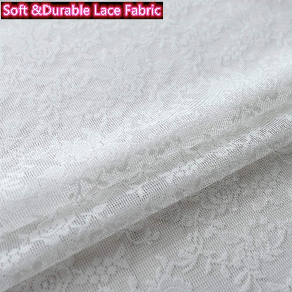 H.ebony White Rose Lace Curtains 90 Inch Length for Bedroom, Country Floral Knitted Sheer Lace Curtains 2 Panels Set, Rod Pocket Privacy Sheer Window Curtain Panels, 52 x 90 Inch, 1 Pair, White