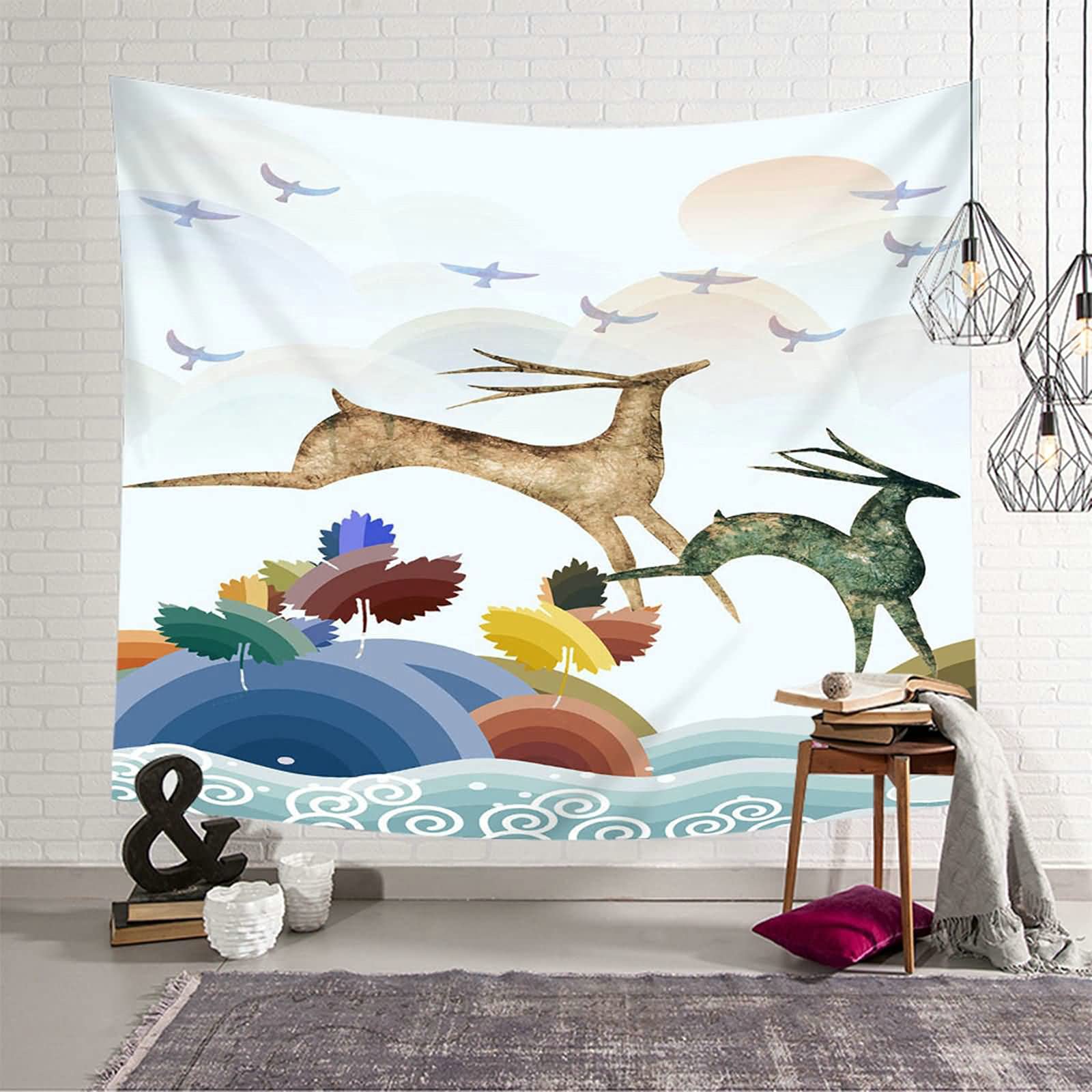 KnSam Dywan ścienny, ozdoba na ścianę, skaczący jeleń, dekoracja ścienna z poliestru, różne kolory, 300 x 260 cm