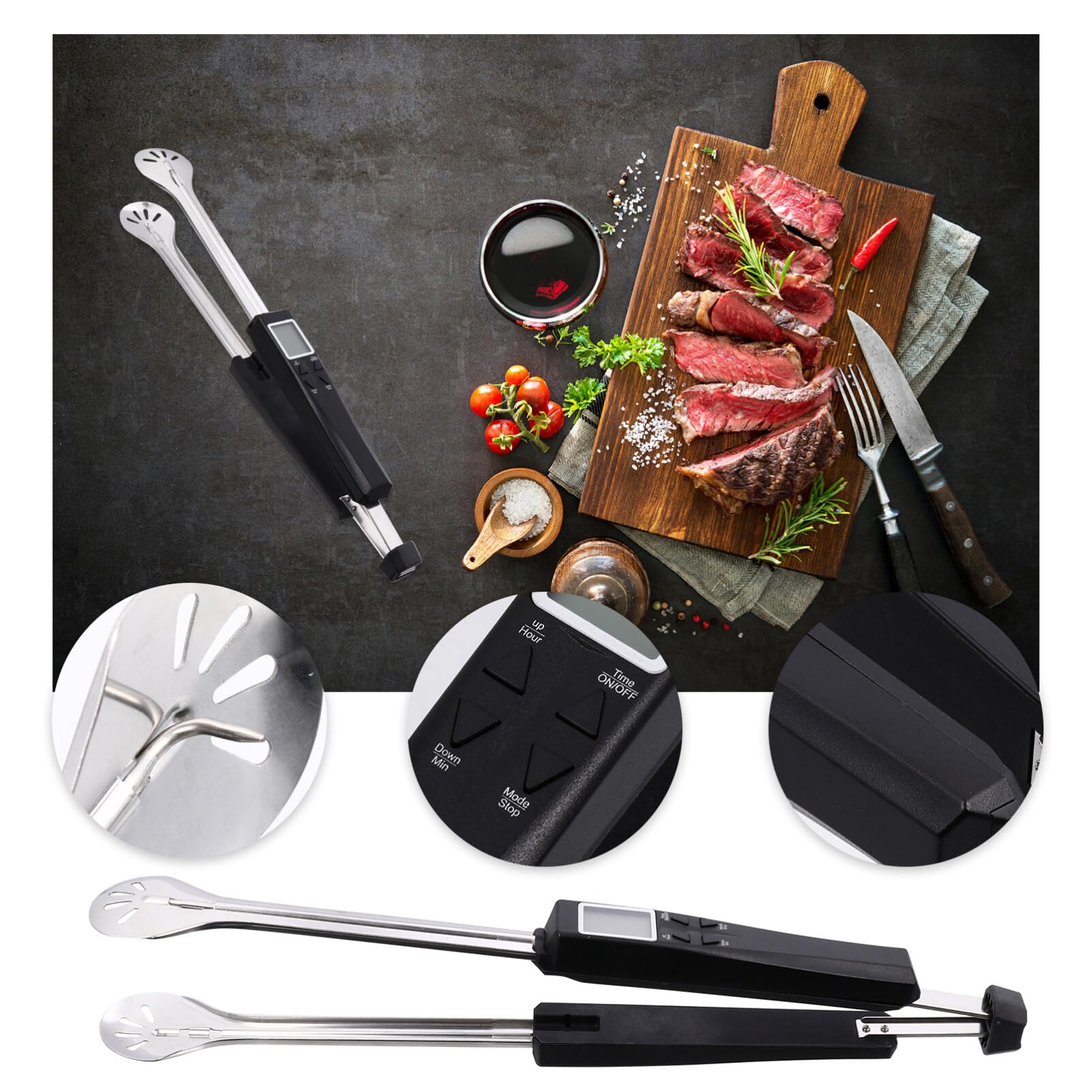 VOSAREA 1 Set Grillzange mit Thermometer 2 in 1 Backthermometer Steakklemme Küche Zange Grillzange mit Sonde