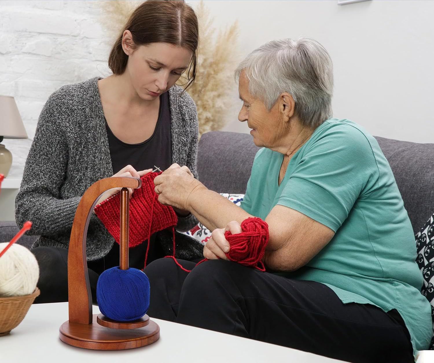 Bobinadora de Lana, bobinadora de Hilo Giratorio, Soporte magnético para Carrete de Hilo, para Accesorios de Tejido, Regalos, bobinadora de Hilo, Soporte para Carrete de Hilo (Madera)