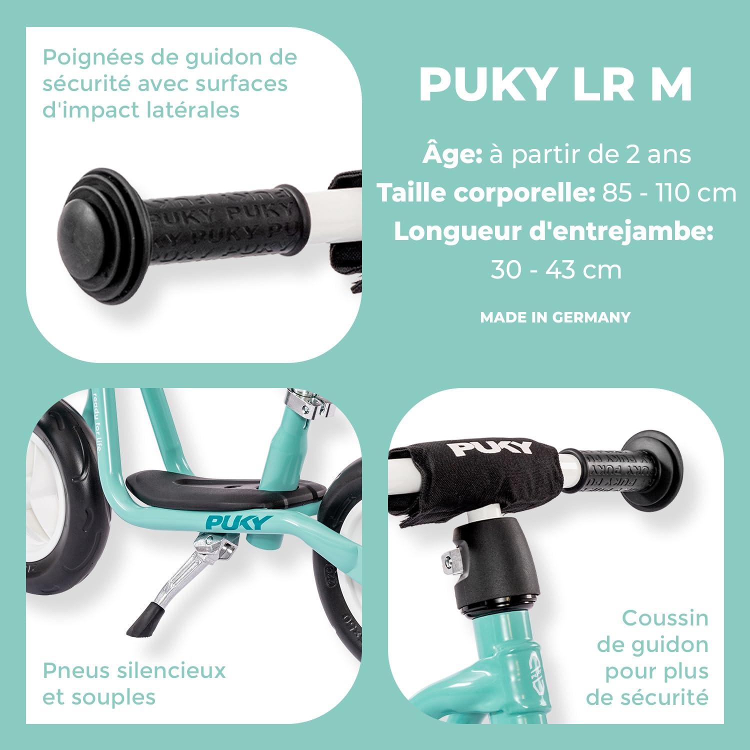 PUKY LR M Vélo de course à partir de 2 ans - Sûr et élégant - Guidon et selle réglables en hauteur - Avec plateau - Pour enfants à partir de 2 ans - Avec rembourrage de guidon C