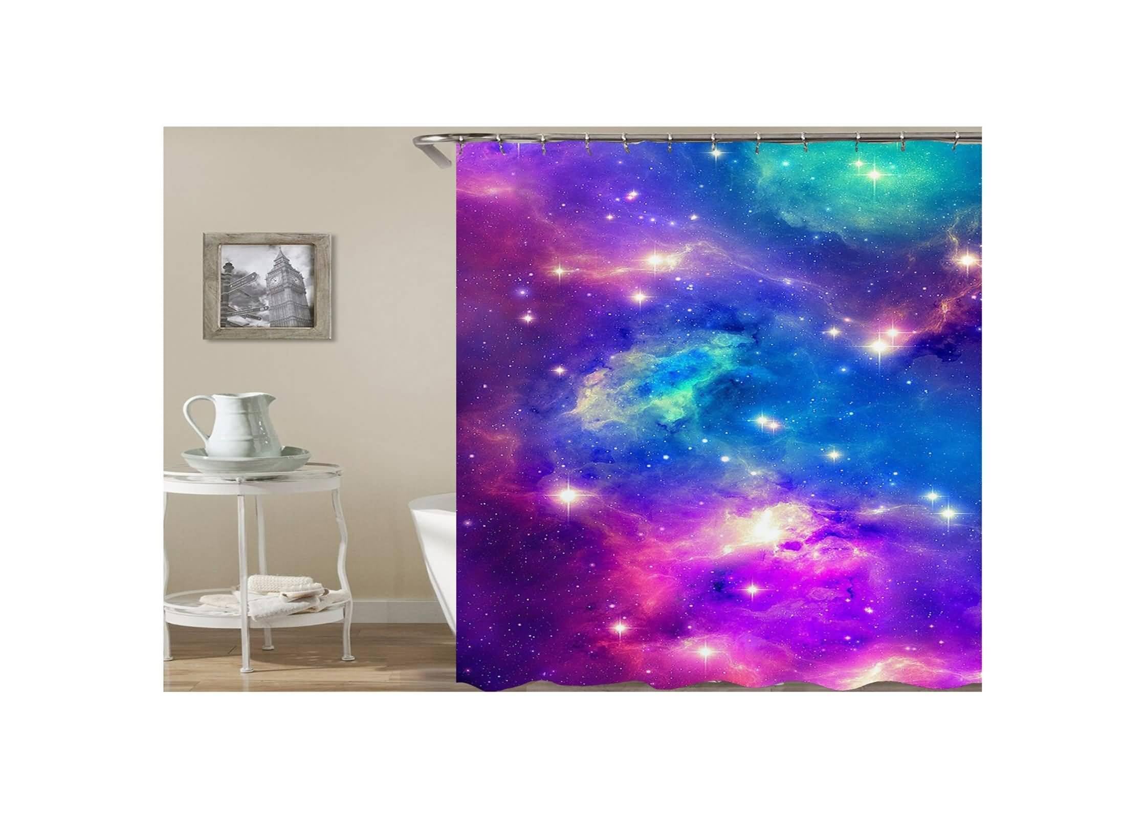 Tenda Doccia 180x200 Tessuto Poliestere, Multicolore Spazio fantastico e stelle Tenda doccia con fori a bottone rinforzati