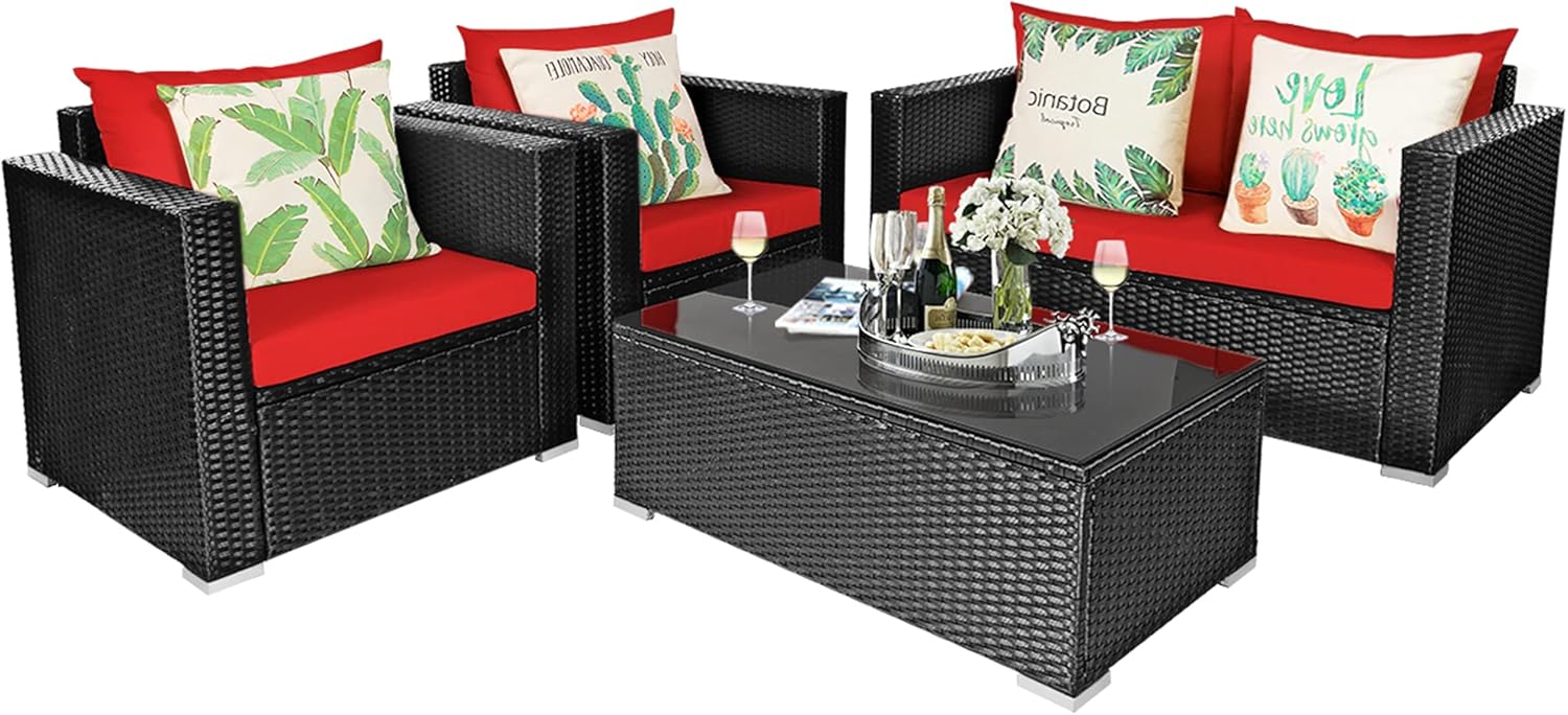 DORTALA 4Piece Patio Rattan Furniture Set, Sofa Set w
