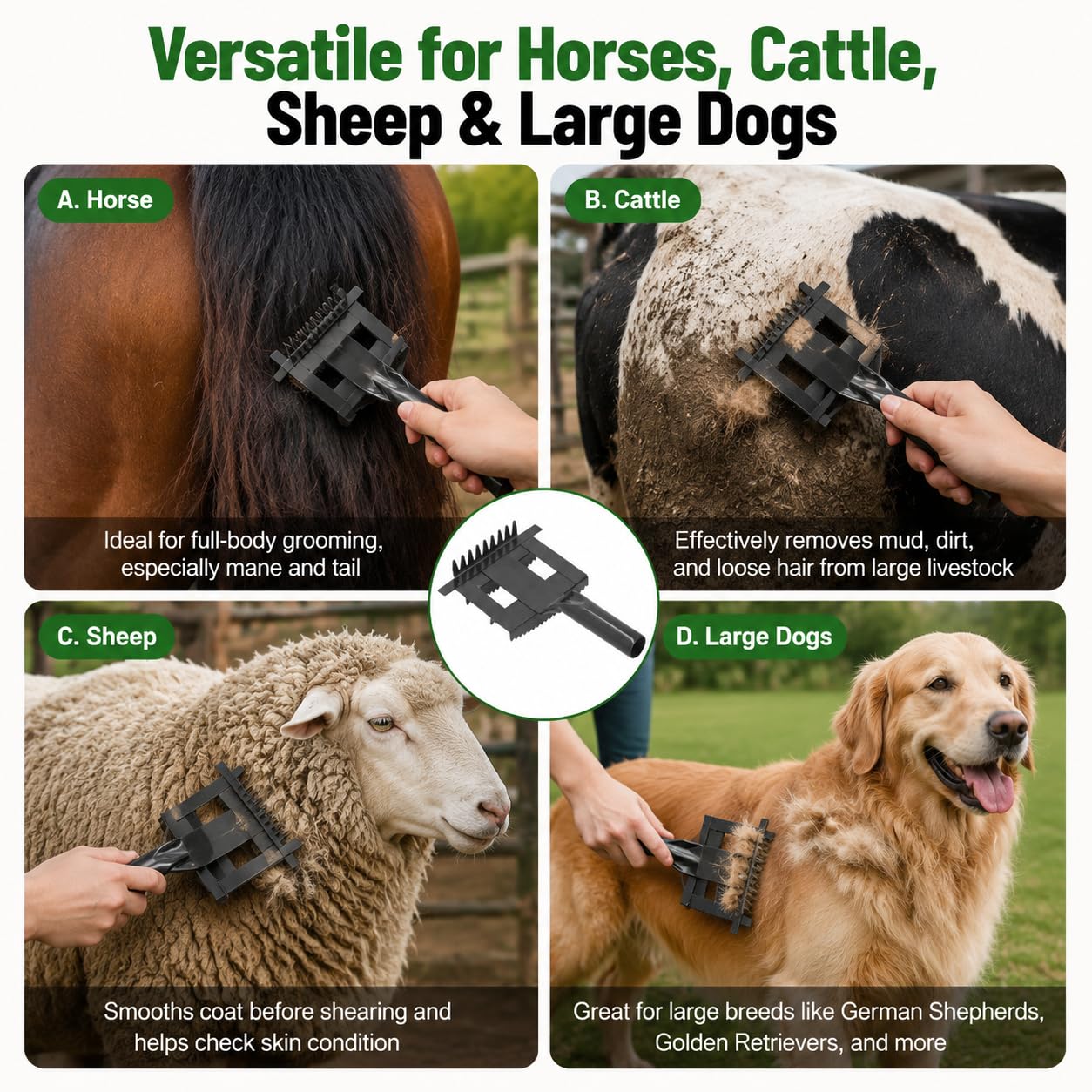 Vieh Rinderkamm Kuh Schafe Pferdehaarreinigung Slicker Brush Antipruritisches Tragbares Kammhaar Fellpflege Rechenbürste Farm Tool