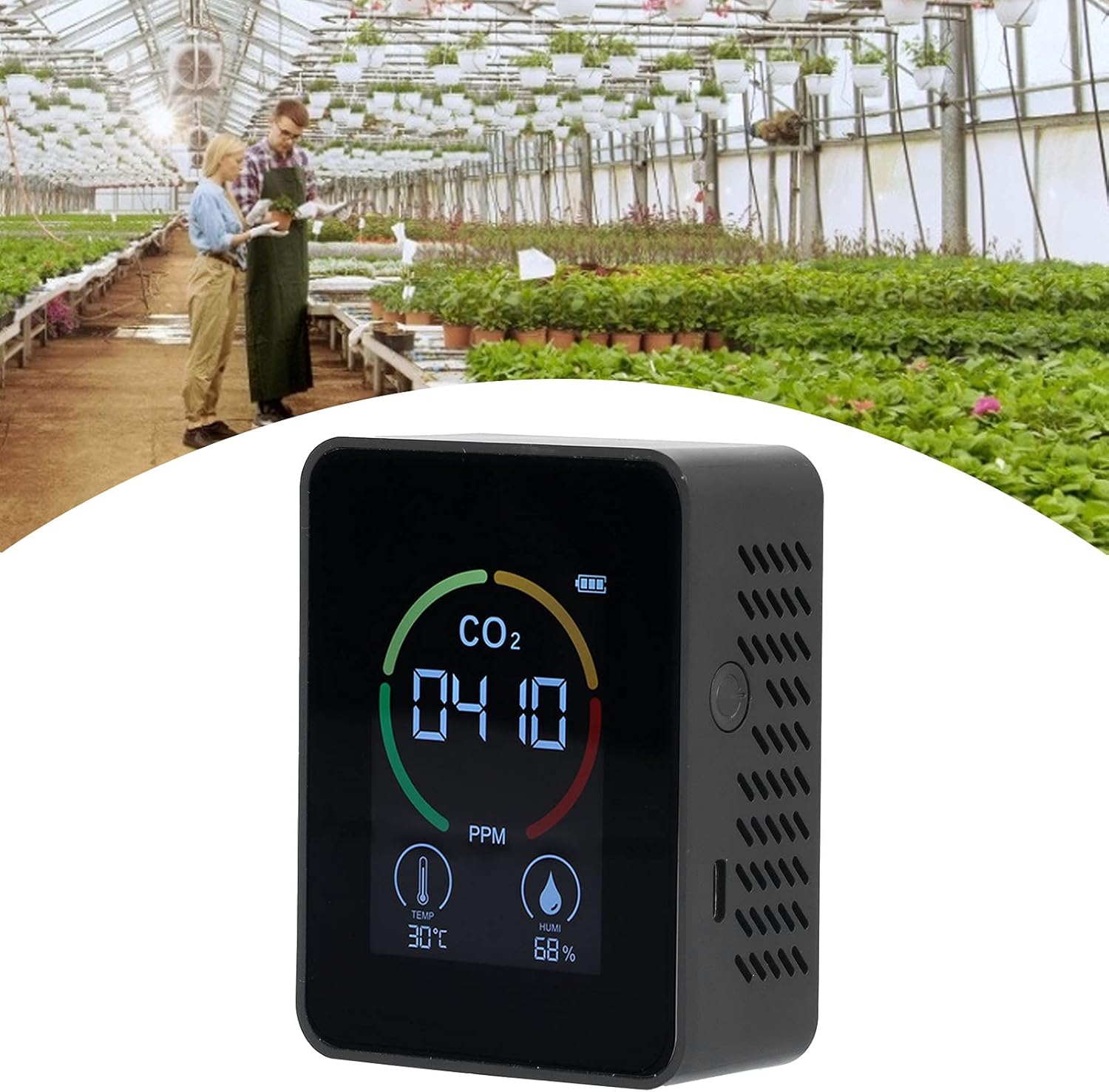 Smart Carbon Dioxide Detector USB Charging Infrared Temperature Humidity Air Quality Monitor with LED Display for Home Laboratory Greenhouse ABS 9x7x4cm (Black)