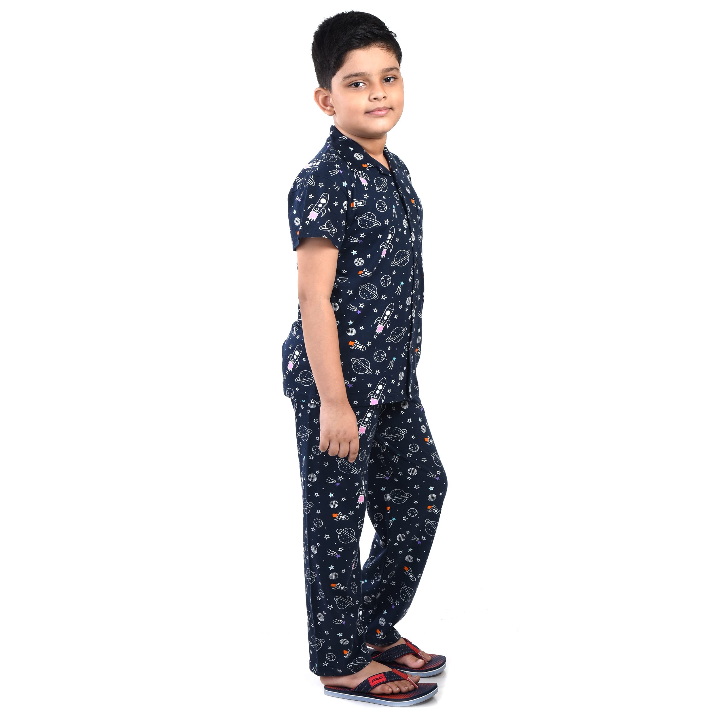 Clothe Funn Unisex Boy's Cotton Printed Pajama Set/Night Suit (Bns-001_Navy Blue_7 Years-8 Years) 1