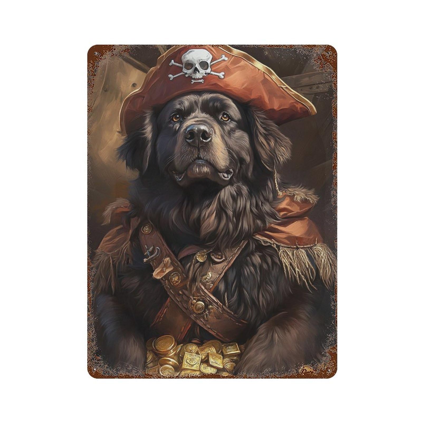 Pirate Dog Treasure Chest-81 15.7"x11.8" Vintage Rust Metal Sign, Decorative Metal Wall Art for Bistro, Counter And Cafe Decor