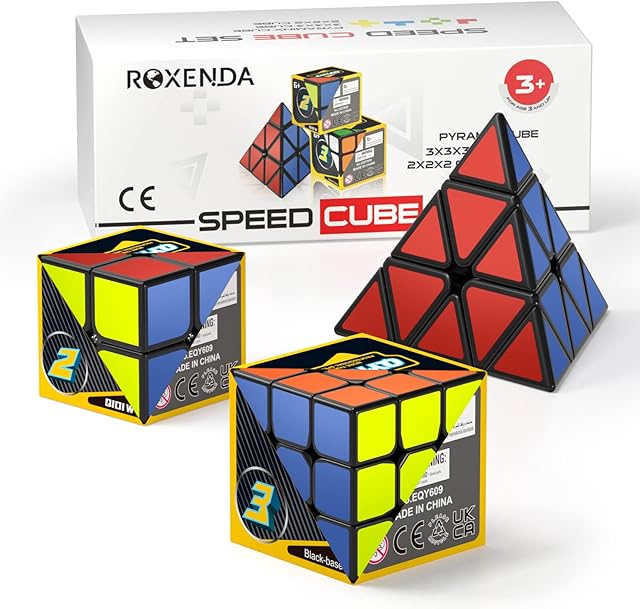 ROXENDA Speed Cube Set of 2x2x2 3x3x3 Pyramid Cube Smooth Fast Cube